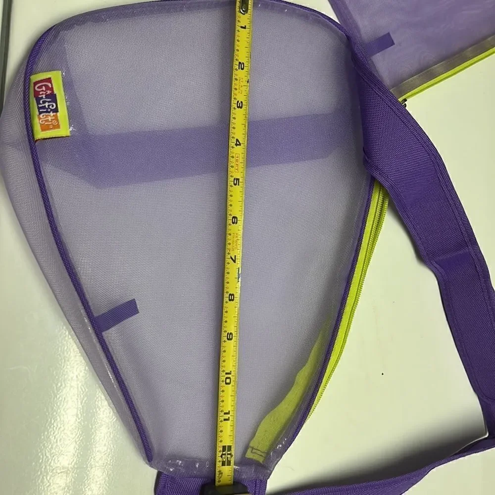 Girlfitti Purple Mesh Velcro Adjustable Body Bag w/ Mesh Wallet & Yellow Zippers